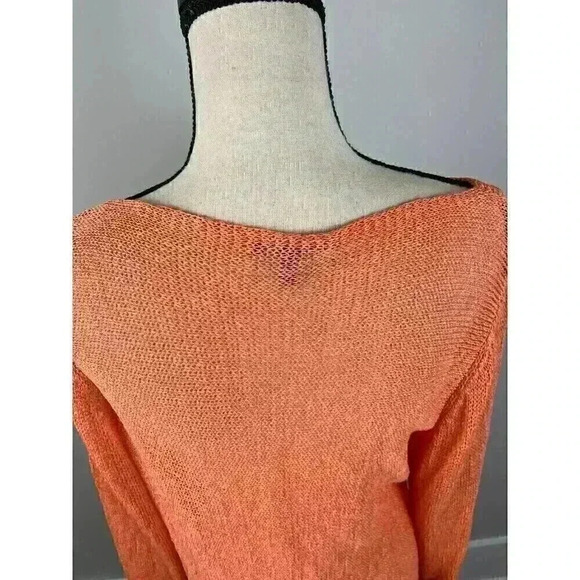 Eileen Fisher Women's Plus 2X Linen Blend Knit Sweater Sheer Lagenlook Orange - Picture 10 of 13